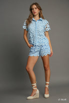 Umgee Light Blue Floral Lace Button Down Shirt-Tops-Umgee-Deja Nu Boutique, Women's Fashion Boutique in Lampasas, Texas