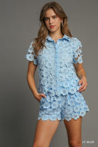 Umgee Light Blue Floral Lace Button Down Shirt-Tops-Umgee-Deja Nu Boutique, Women's Fashion Boutique in Lampasas, Texas