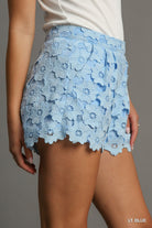 Umgee Light Blue Floral Lace Shorts-Shorts-Umgee-Deja Nu Boutique, Women's Fashion Boutique in Lampasas, Texas