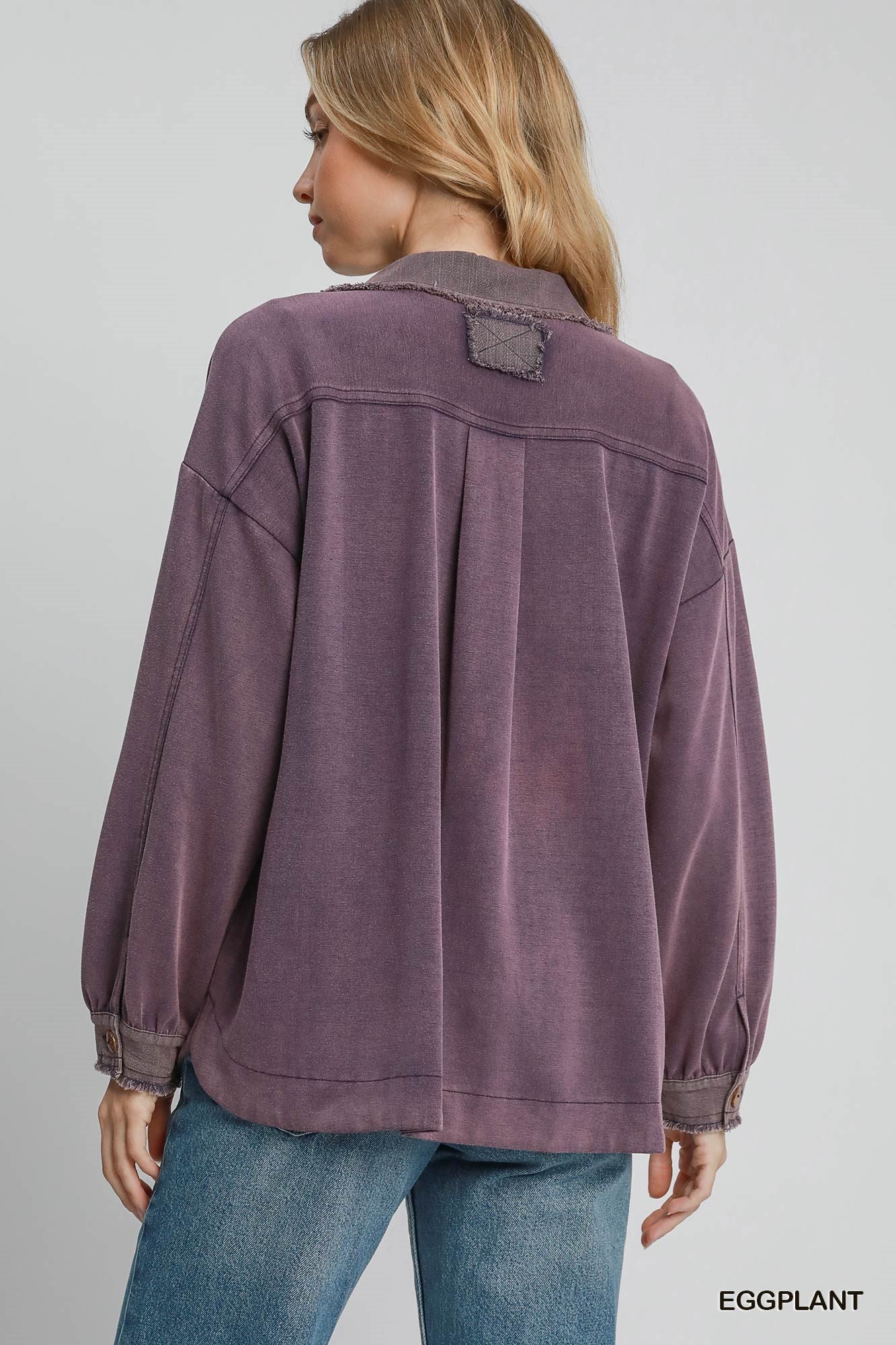 Umgee Luxeknit Mineral Wash Shacket In Eggplant-Shackets-Umgee-Deja Nu Boutique, Women's Fashion Boutique in Lampasas, Texas