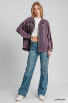 Umgee Luxeknit Mineral Wash Shacket In Eggplant-Shackets-Umgee-Deja Nu Boutique, Women's Fashion Boutique in Lampasas, Texas