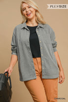 Umgee Luxknit Oversized Shirt Jacket In Charcoal Plus-Curvy/Plus Outerwear-Umgee-Deja Nu Boutique, Women's Fashion Boutique in Lampasas, Texas