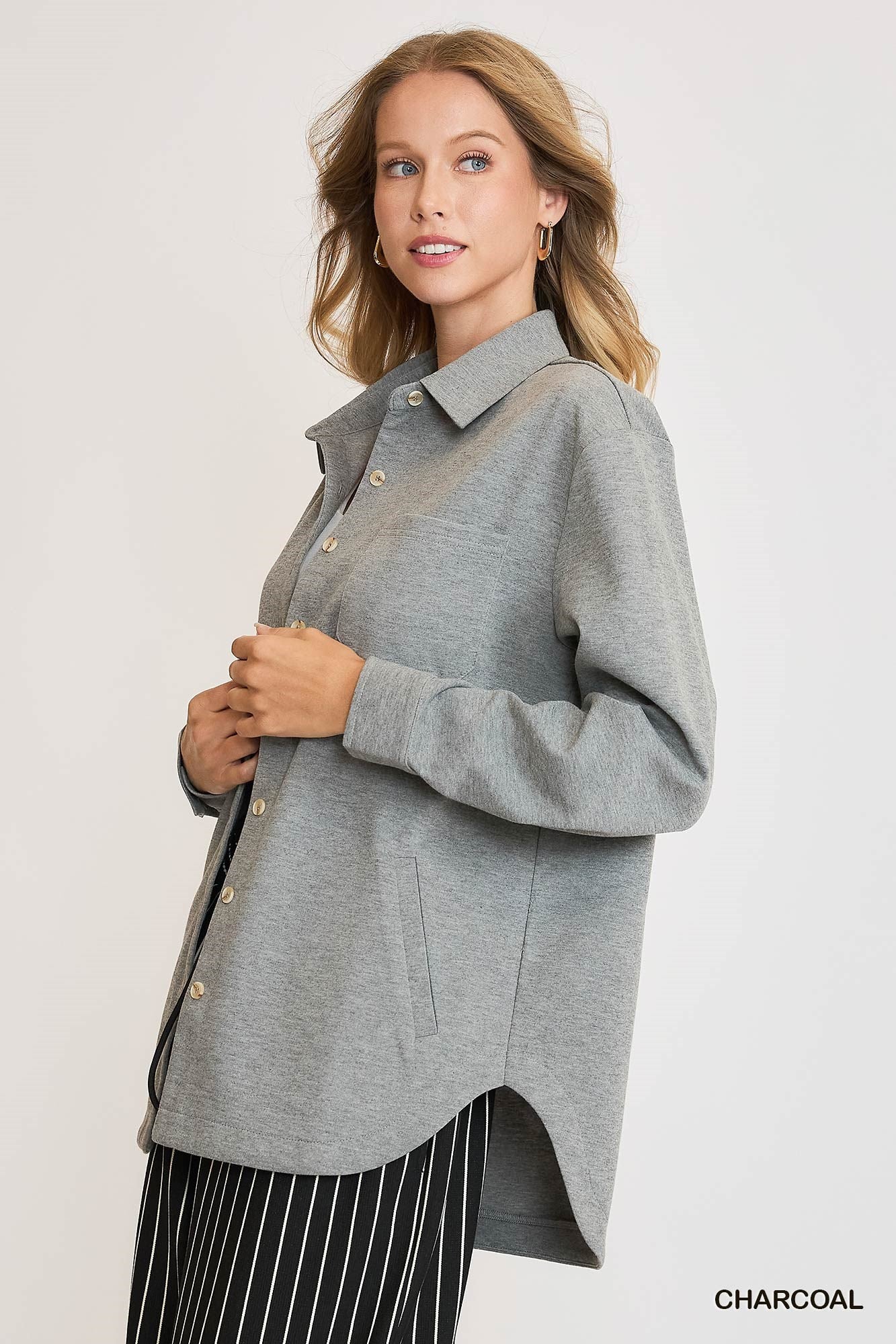 Umgee Luxknit Oversized Shirt Jacket In Charcoal-shirts-Umgee-Deja Nu Boutique, Women's Fashion Boutique in Lampasas, Texas