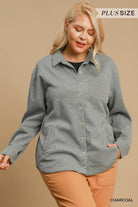 Umgee Luxknit Oversized Shirt Jacket In Charcoal Plus-Curvy/Plus Outerwear-Umgee-Deja Nu Boutique, Women's Fashion Boutique in Lampasas, Texas