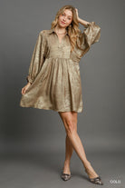 Umgee Metallic Gold Foil Mini Dress-Short Dresses-Umgee-Deja Nu Boutique, Women's Fashion Boutique in Lampasas, Texas