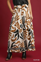 Umgee Mix Tropical Leaf Print Wide Leg Pants in Taupe Mix-Bottoms-Umgee-Deja Nu Boutique, Women's Fashion Boutique in Lampasas, Texas