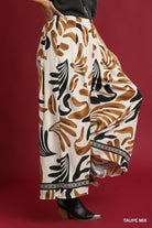Umgee Mix Tropical Leaf Print Wide Leg Pants in Taupe Mix-Bottoms-Umgee-Deja Nu Boutique, Women's Fashion Boutique in Lampasas, Texas