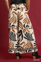 Umgee Mix Tropical Leaf Print Wide Leg Pants in Taupe Mix-Bottoms-Umgee-Deja Nu Boutique, Women's Fashion Boutique in Lampasas, Texas