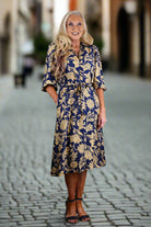 Umgee Navy Mix Floral Print Midi Dress with Waist Tie-Dresses-Umgee-Deja Nu Boutique, Women's Fashion Boutique in Lampasas, Texas