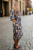 Umgee Navy Mix Floral Print Midi Dress with Waist Tie-Dresses-Umgee-Deja Nu Boutique, Women's Fashion Boutique in Lampasas, Texas