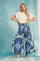 Umgee Navy Tropical Boho Sunburst Swirl Wide Leg Pants-Pants-Umgee-Deja Nu Boutique, Women's Fashion Boutique in Lampasas, Texas