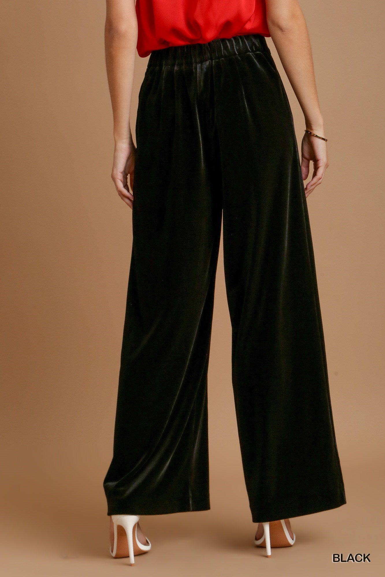 Umgee Pleated Black Velvet High Wide Leg Pant-Pants-Umgee-Deja Nu Boutique, Women's Fashion Boutique in Lampasas, Texas