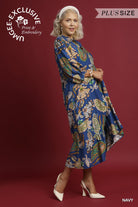 Umgee Plus Boho Paisley Tiered Midi Dress in Navy-Curvy/Plus Dresses-Umgee-Deja Nu Boutique, Women's Fashion Boutique in Lampasas, Texas