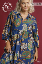 Umgee Plus Boho Paisley Tiered Midi Dress in Navy-Curvy/Plus Dresses-Umgee-Deja Nu Boutique, Women's Fashion Boutique in Lampasas, Texas