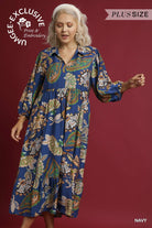 Umgee Plus Boho Paisley Tiered Midi Dress in Navy-Curvy/Plus Dresses-Umgee-Deja Nu Boutique, Women's Fashion Boutique in Lampasas, Texas