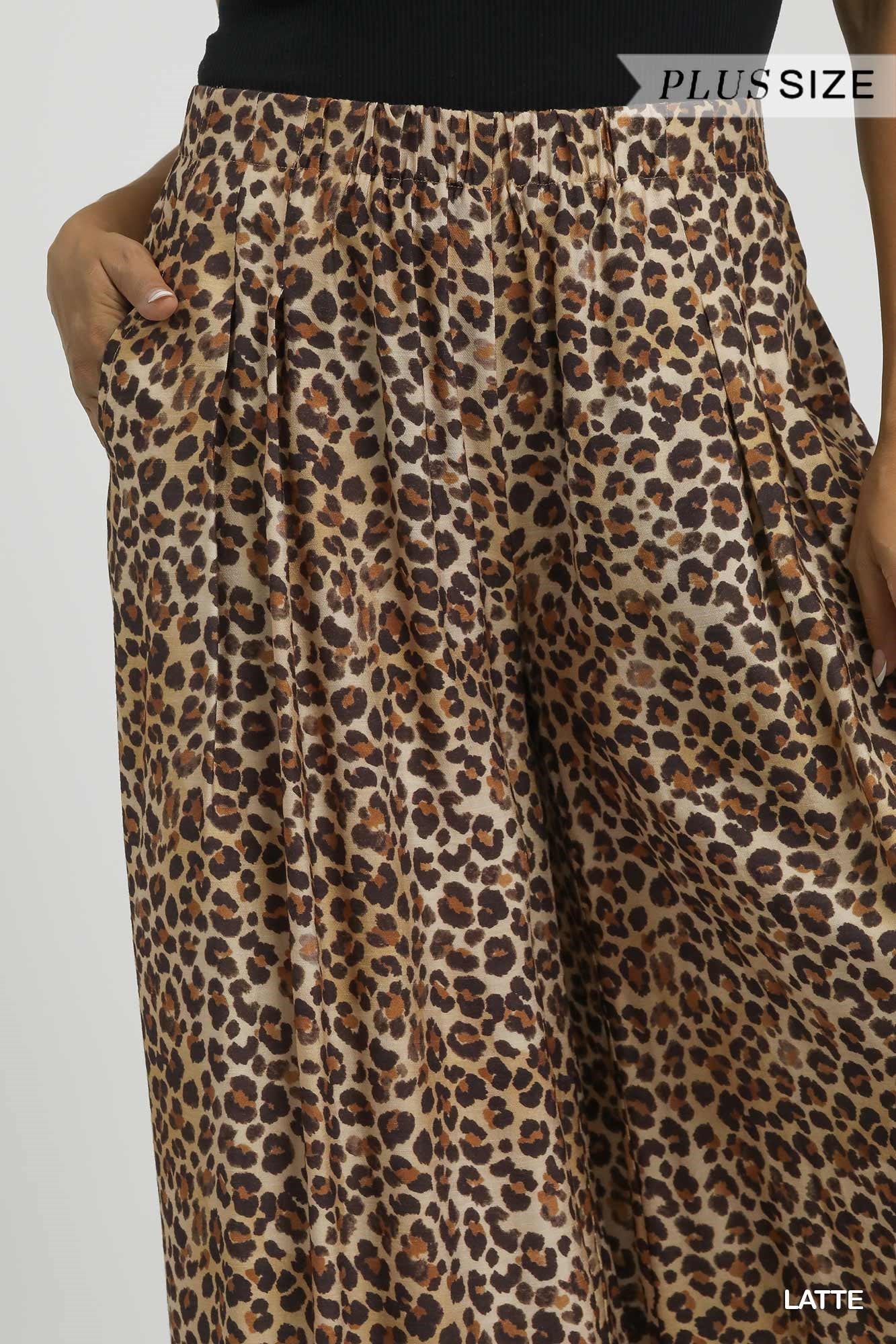 Umgee Plus Leopard Print Skirt Pants in Latte-Curvy/Plus Pants-Umgee-Deja Nu Boutique, Women's Fashion Boutique in Lampasas, Texas