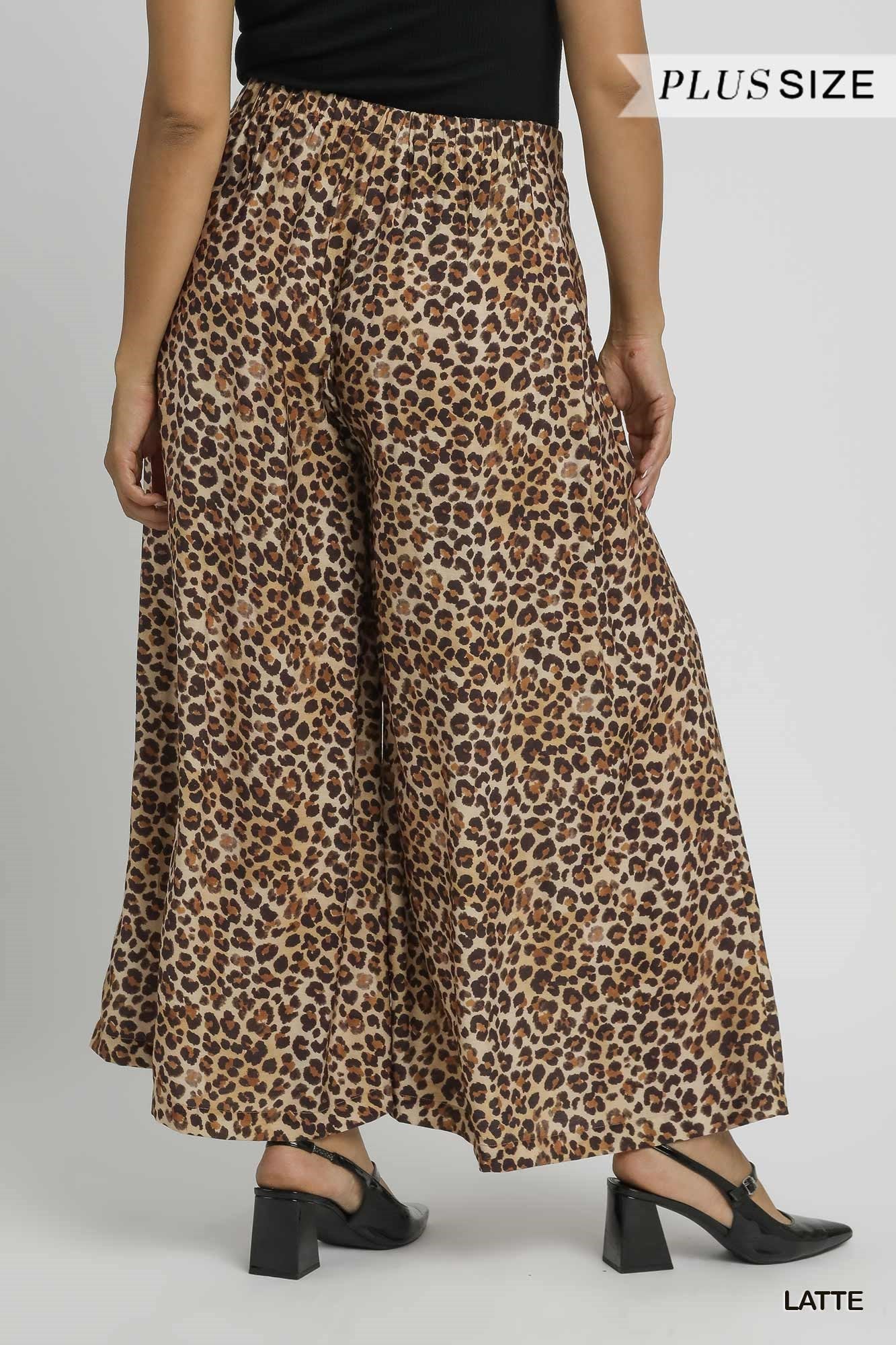 Umgee Plus Leopard Print Skirt Pants in Latte-Curvy/Plus Pants-Umgee-Deja Nu Boutique, Women's Fashion Boutique in Lampasas, Texas