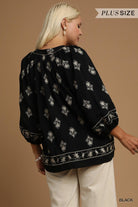 Umgee Plus Size Black Embroidered Balloon Sleeve Top-Curvy/Plus Blouses-umgee-Deja Nu Boutique, Women's Fashion Boutique in Lampasas, Texas