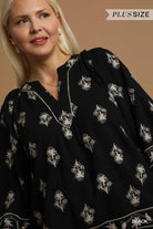Umgee Plus Size Black Embroidered Balloon Sleeve Top-Curvy/Plus Blouses-umgee-Deja Nu Boutique, Women's Fashion Boutique in Lampasas, Texas