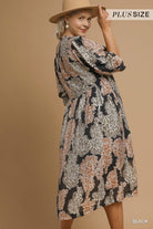 Umgee Plus Size Black Paisley Print Midi Dress with Ruffle Sleeves-Curvy/Plus Dresses-umgee-Deja Nu Boutique, Women's Fashion Boutique in Lampasas, Texas