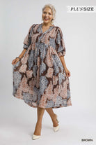 Umgee Plus Size Brown Paisley Print Midi Dress with Ruffle Sleeves-Curvy/Plus Dresses-Umgee-Deja Nu Boutique, Women's Fashion Boutique in Lampasas, Texas