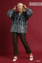 Umgee Plus Size Floral Vine Print Blouse in Black-Curvy/Plus Blouses-Umgee-Deja Nu Boutique, Women's Fashion Boutique in Lampasas, Texas