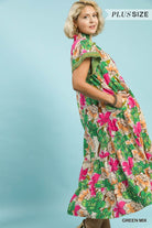 Umgee Plus Size Green Mix Bold Floral Tiered Midi Dress-Curvy/Plus Dresses-Umgee-Deja Nu Boutique, Women's Fashion Boutique in Lampasas, Texas