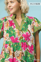 Umgee Plus Size Green Mix Bold Floral Tiered Midi Dress-Curvy/Plus Dresses-Umgee-Deja Nu Boutique, Women's Fashion Boutique in Lampasas, Texas