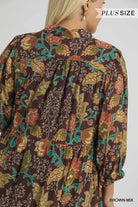 Umgee Plus Size Mix Floral Collared Midi Dress In Brown Mix-Curvy/Plus Dresses-umgee-Deja Nu Boutique, Women's Fashion Boutique in Lampasas, Texas