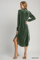 Umgee Stripe Texture Velvet Button Down Dress Duster In Dark Sage-Dresses-Umgee-Deja Nu Boutique, Women's Fashion Boutique in Lampasas, Texas