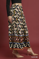 Umgee Tribal Motif Block Print Wide Leg Pants in Black Mix-bottoms-Umgee-Deja Nu Boutique, Women's Fashion Boutique in Lampasas, Texas