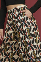 Umgee Tribal Motif Block Print Wide Leg Pants in Black Mix-bottoms-Umgee-Deja Nu Boutique, Women's Fashion Boutique in Lampasas, Texas