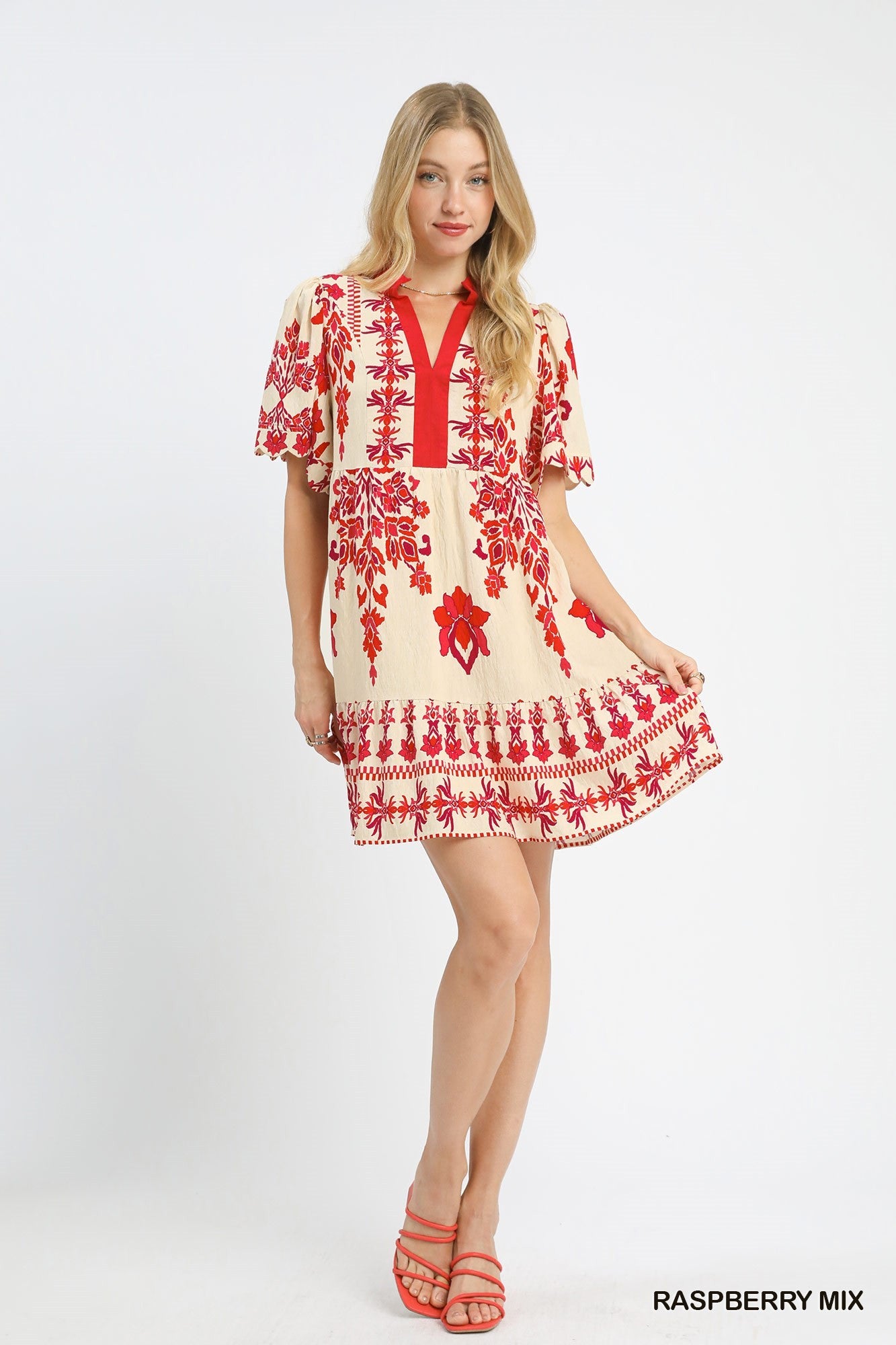 Umgee Tropical Damask Border Print Mini Dress – Raspberry Mix-mini dress-Umgee-Deja Nu Boutique, Women's Fashion Boutique in Lampasas, Texas