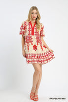 Umgee Tropical Damask Border Print Mini Dress – Raspberry Mix-mini dress-Umgee-Deja Nu Boutique, Women's Fashion Boutique in Lampasas, Texas