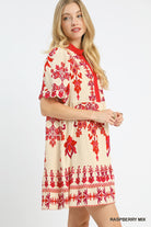 Umgee Tropical Damask Border Print Mini Dress – Raspberry Mix-mini dress-Umgee-Deja Nu Boutique, Women's Fashion Boutique in Lampasas, Texas