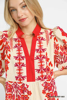 Umgee Tropical Damask Border Print Mini Dress – Raspberry Mix-mini dress-Umgee-Deja Nu Boutique, Women's Fashion Boutique in Lampasas, Texas