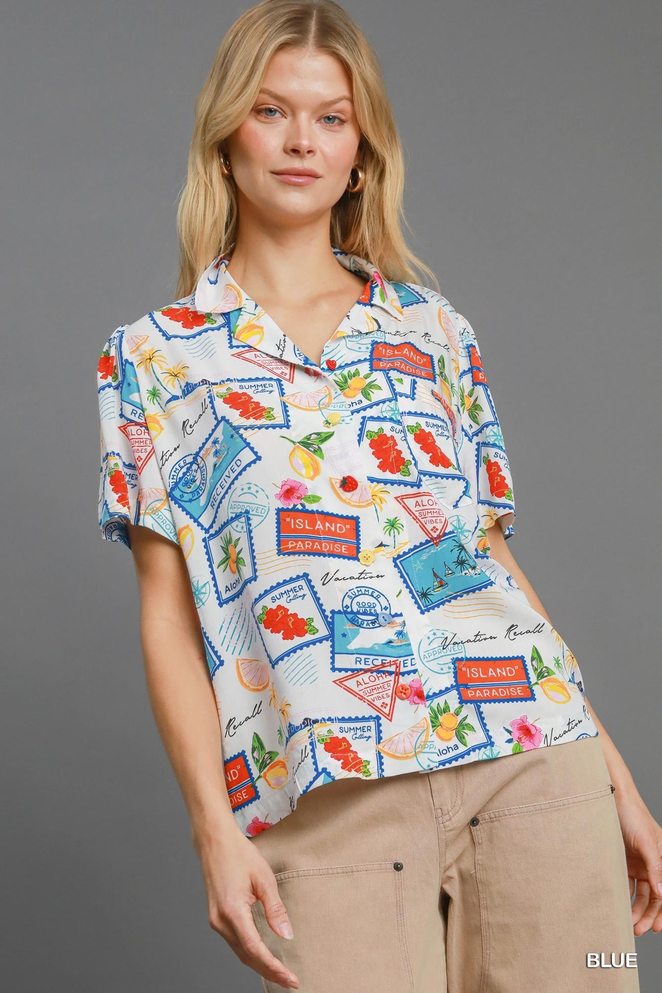 Umgee Tropical Resort Print Button-Down Top-Tops-Umgee-Deja Nu Boutique, Women's Fashion Boutique in Lampasas, Texas