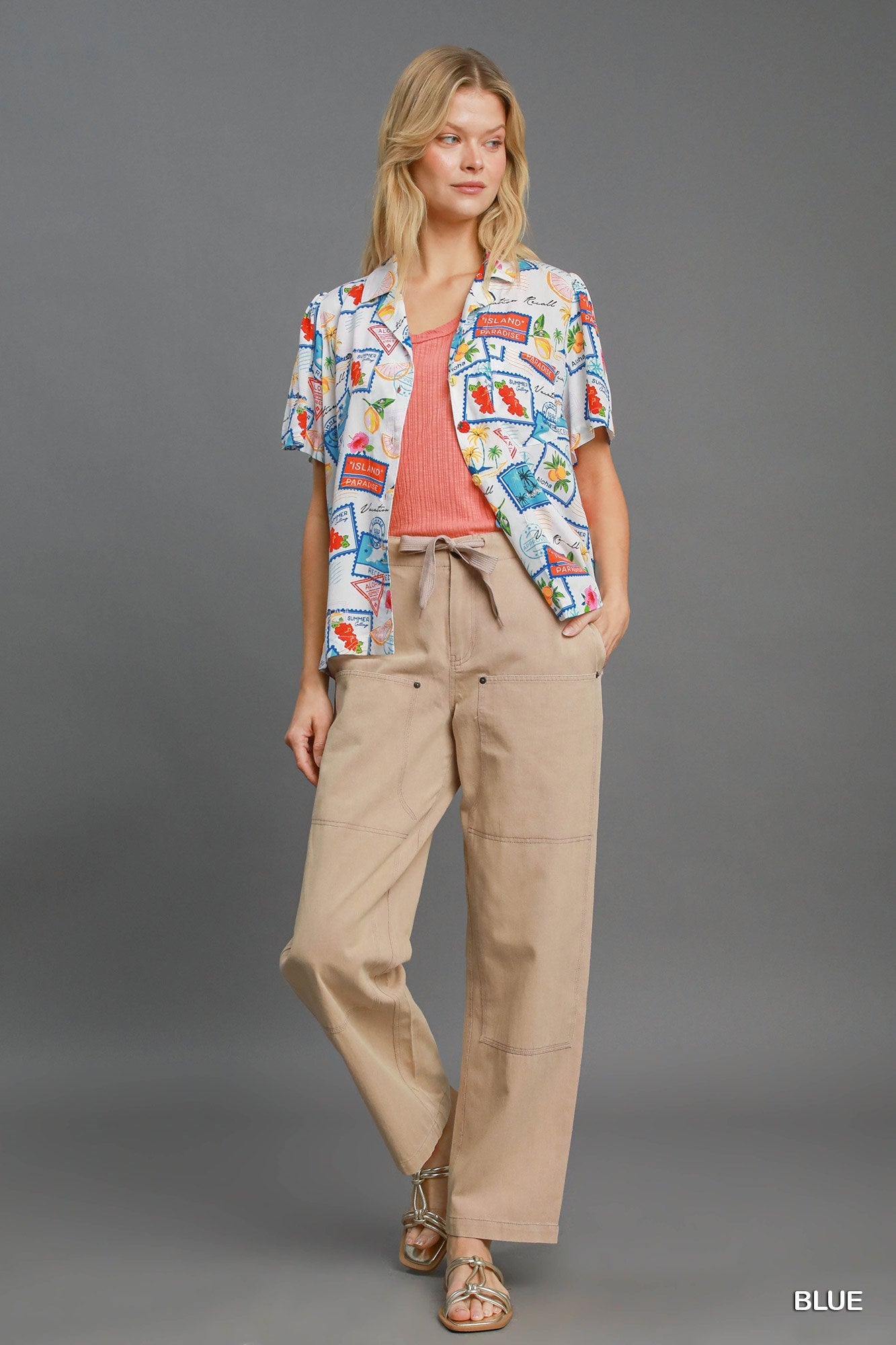 Umgee Tropical Resort Print Button-Down Top-Tops-Umgee-Deja Nu Boutique, Women's Fashion Boutique in Lampasas, Texas