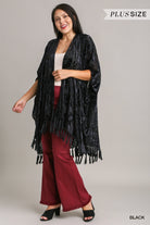 Umgee Two-Tone Floral Burnout Velvet Tassel Fringe Kimono Plus-Curvy/Plus Cardigans & Kimonos-Umgee-Deja Nu Boutique, Women's Fashion Boutique in Lampasas, Texas