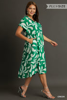 Umgee Two Tone Crinkle Collard Midi Dress With Folded Short Sleeves And Pockets In Plus-Midi Dresses-Umgee-Deja Nu Boutique, Women's Fashion Boutique in Lampasas, Texas