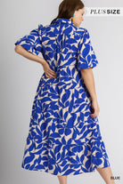 Umgee Two Tone Floral A-Line Tiered Midi Dress With Puff Sleeves Plus-Curvy/Plus Dresses-Umgee-Deja Nu Boutique, Women's Fashion Boutique in Lampasas, Texas