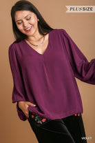 Umgee V-Neck Long Sleeve Tunic Blouse In Violet Plus-Curvy/Plus Tops-Umgee-Deja Nu Boutique, Women's Fashion Boutique in Lampasas, Texas