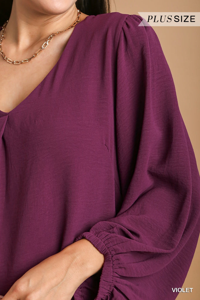 Umgee V-Neck Long Sleeve Tunic Blouse In Violet Plus-Curvy/Plus Tops-Umgee-Deja Nu Boutique, Women's Fashion Boutique in Lampasas, Texas