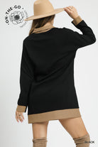 Umgee Waffle Knit Zip Collar Tunic Dress in Black A Casual Long Sleeve Mini Dress-Dresses-Umgee-Deja Nu Boutique, Women's Fashion Boutique in Lampasas, Texas