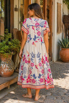 Umgee Boho Floral Midi Dress – Blue Mix-Midi Dresses-Umgee-Deja Nu Boutique, Women's Fashion Boutique in Lampasas, Texas