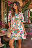 Umgee Jacquard Paisley Print Puff Sleeve Tunic Dress – Cream Mix-mini dress-Umgee-Deja Nu Boutique, Women's Fashion Boutique in Lampasas, Texas