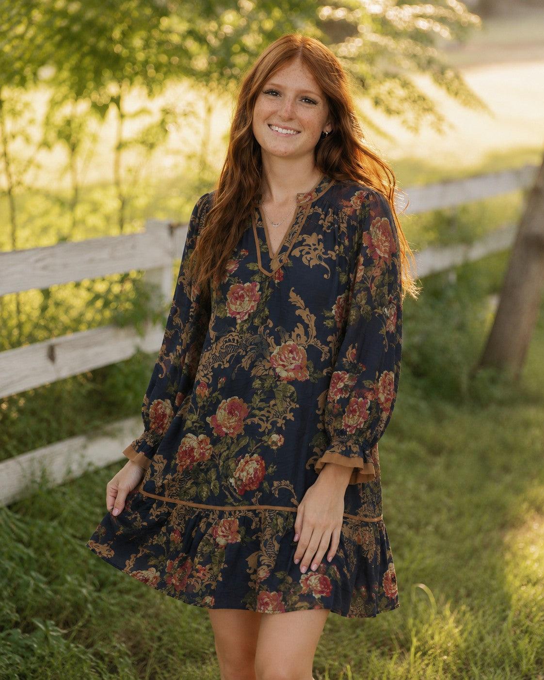 Umgee Floral Print Ruffle Hem Shift Dress in Navy Mix-Short Dresses-Umgee-Deja Nu Boutique, Women's Fashion Boutique in Lampasas, Texas