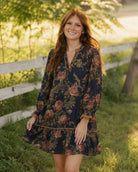 Umgee Floral Print Ruffle Hem Shift Dress in Navy Mix-Short Dresses-Umgee-Deja Nu Boutique, Women's Fashion Boutique in Lampasas, Texas