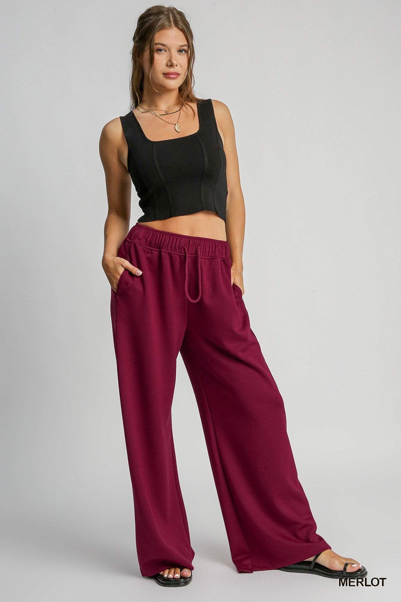 Umgee NeoKnit Merlot Pull-On Sweatpants-Bottoms-Umgee-Deja Nu Boutique, Women's Fashion Boutique in Lampasas, Texas