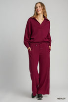 Umgee NeoKnit Merlot Pull-On Sweatpants-Bottoms-Umgee-Deja Nu Boutique, Women's Fashion Boutique in Lampasas, Texas